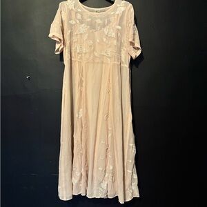 Vintage Blush Embroidered Midi Dress